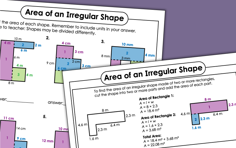 Areas of Irregular Shapes Worksheets