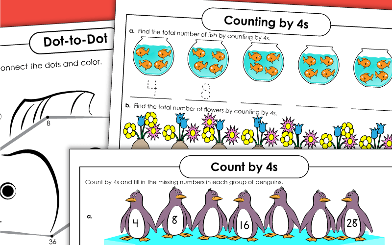 Skip Counting by 4s Worksheets