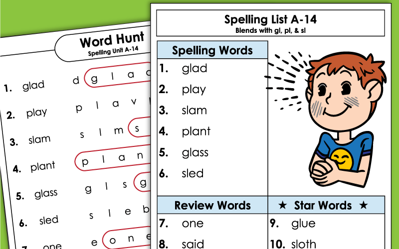 1st Grade Spelling Worksheets - Unit 14