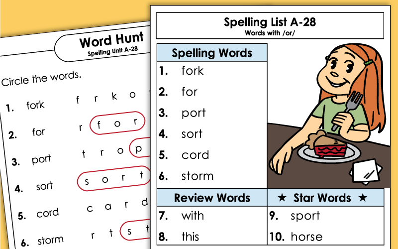 Spelling Worksheets - Grade 1 Unit 28