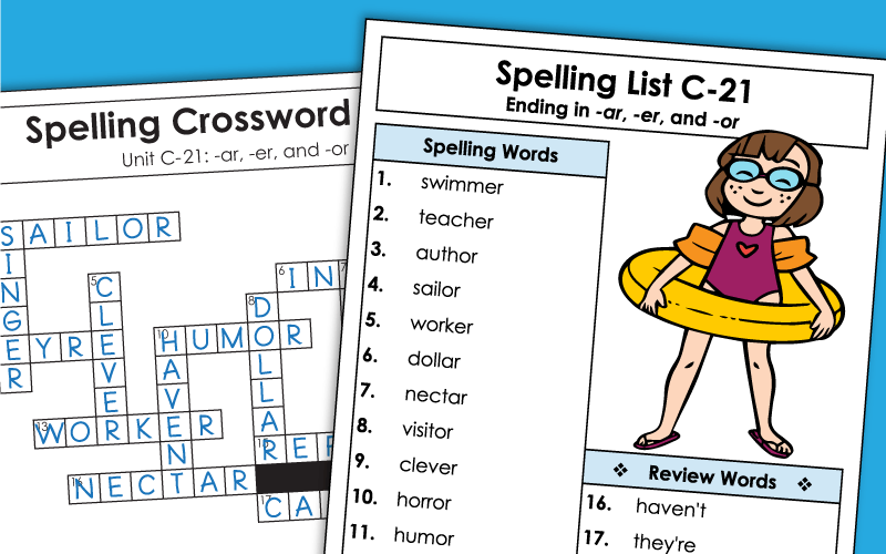 Spelling Worksheets - 3rd Grade - Unit 21