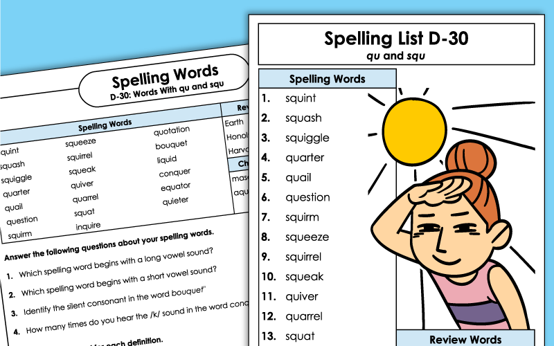 Spelling Worksheets - Grade 4 - Unit 30