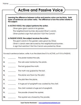 Active Passive Voice Worksheets