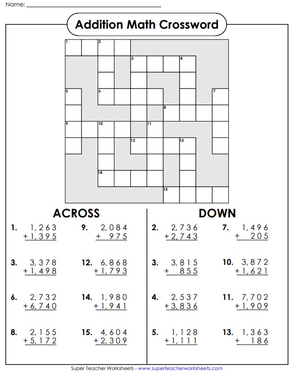 4-Digit Addition Crossword Puzzle