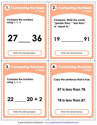 Comparing Numbers Task Cards