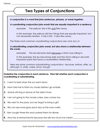 Conjunctions Worksheets - Advanced