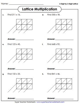 Printable Lattice Worksheets (Multiplication)
