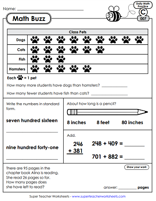 Daily Math Review Worksheets - 3rd Grade