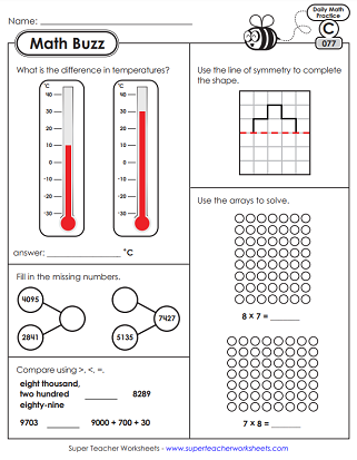 Printable Daily Math Review Worksheets - Third Grade