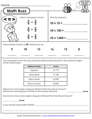 Daily Math Review Worksheets - 5th Grade
