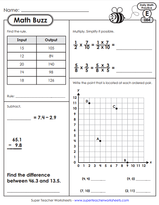 Printable Daily Math Review Worksheets - Fifth Grade