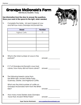 Math Story - Worksheets and Activities