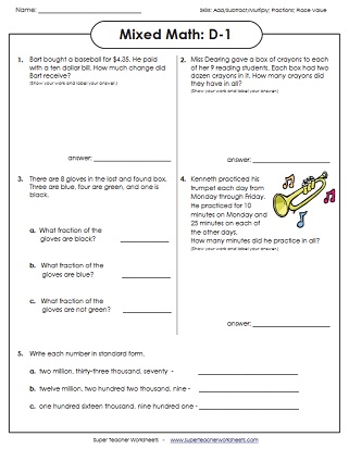 Mixed Word Problem Worksheets