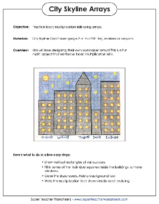 Muliplication with Arrays Creating a City Skyline on Graph Paper Worksheet
