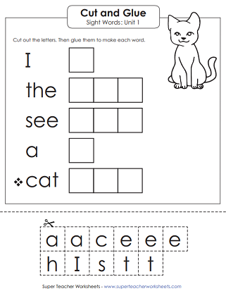 Sight Words - Cut and Glue Worksheet (Unit 1)