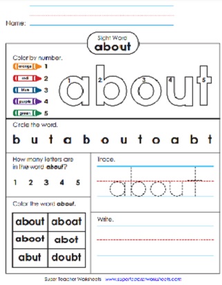 Sight Word Worksheet - About