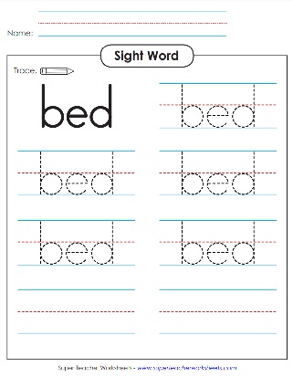 Trace Sight Word: Bed