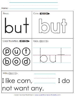 But (with one t) - Sight Word Worksheet