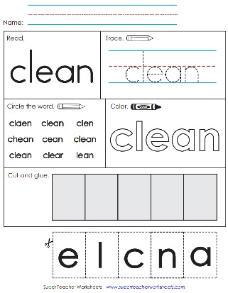 Clean: Snap Word Worksheet