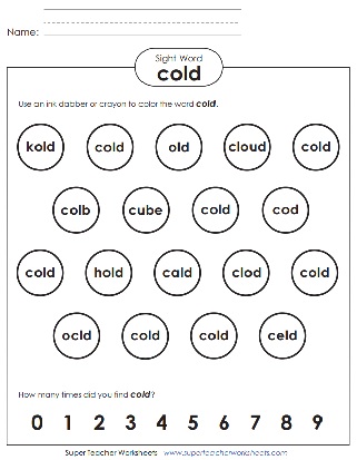 Sight Word Worksheet: Cold