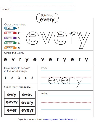 Sight Word Worksheet: Every