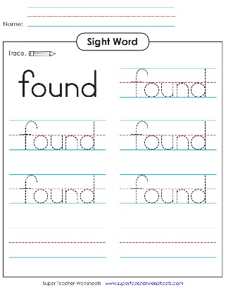 Printable Sight Word Trace: Found