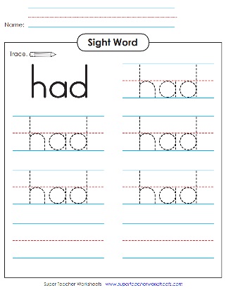 PDF Worksheet: Sight Word - Had