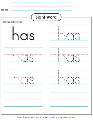 Sight Word Tracing: Has