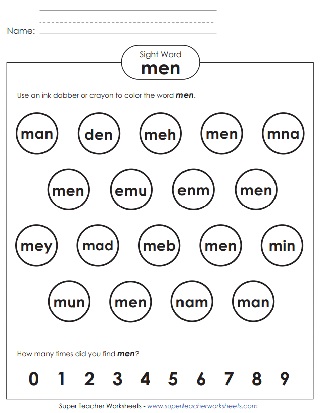 Bingo Dauber Sight Word Activity: Men