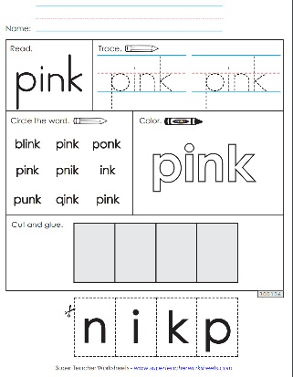 Pink Snap Word Worksheet