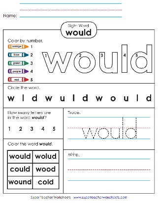 Printable Sight Word Worksheets - Would