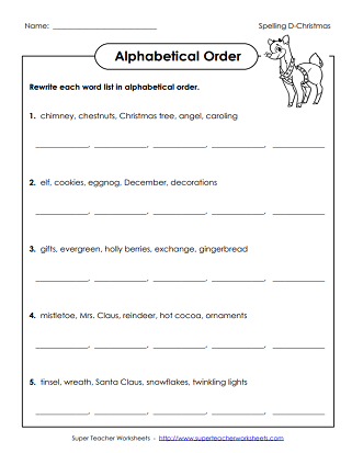 Christmas Spelling Worksheets - ABC Order