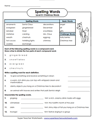 Christmas Spelling Worksheets