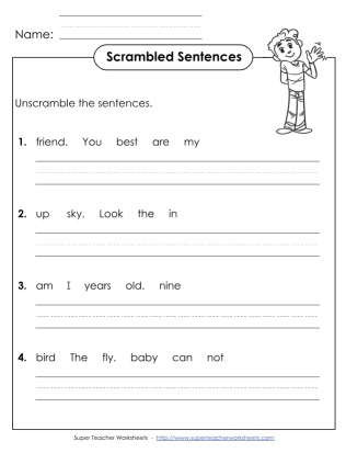 Sentence Scramble First Grade Spelling