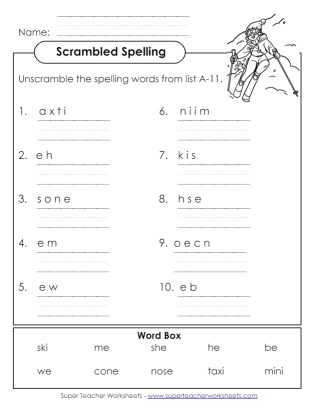 First Grade Spelling Scrambled Words