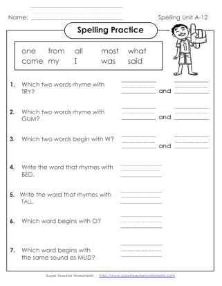 Spelling Practice First Grade