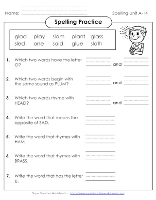 Grade 1 Spelling Practice