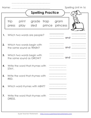 Spelling Practice Grade 1