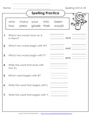 Spelling Practice First Grade