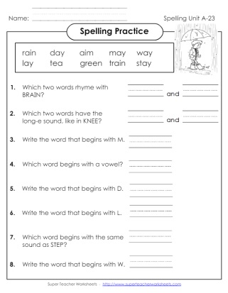 First Grade Spelling Practice