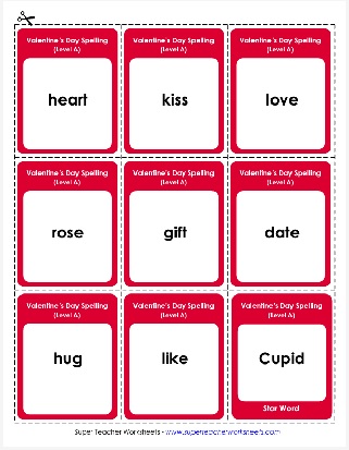Spellind Words List Valentines Day Theme Printable Flashcards Worksheet