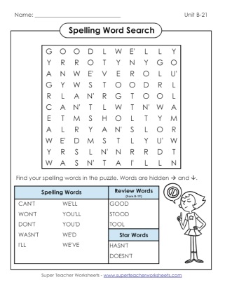 Second Grade Spelling Word Search