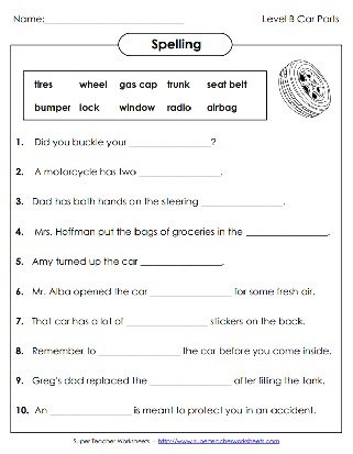 2nd Spelling - Theme Words - Car