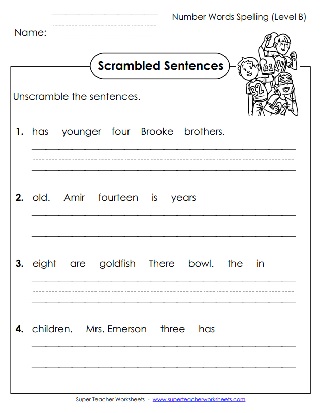 Number Words Spelling - Scrambled Sentences