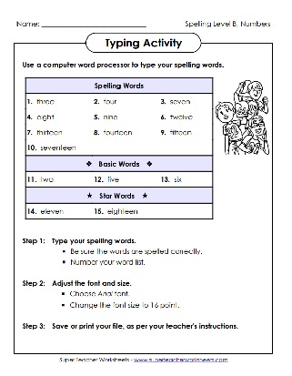 Spelling List - Typing Activity - Number Words