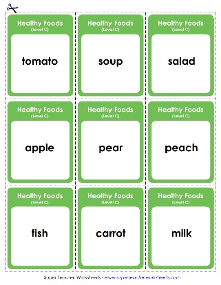Healthy Foods Spelling Flashcards
