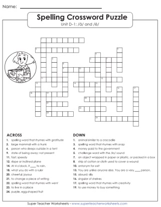 Crossword Puzzle 4th Grade Spelling