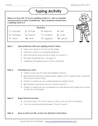 4th Grade Spelling Typing Activity
