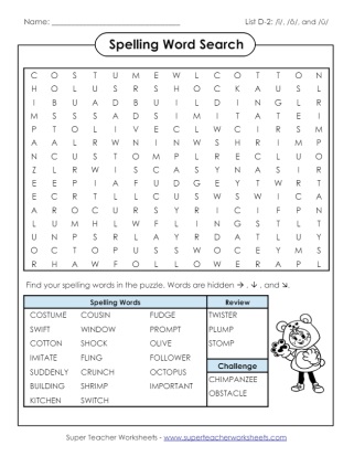 Word Search Spelling 4th Grade