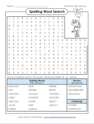 5th Grade Spelling Word Search 